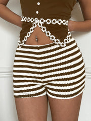 Striped Slim Fit Elastic Waist Casual Shorts