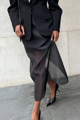 Double Layer Sheer Black High Slit Bodycon Skirt