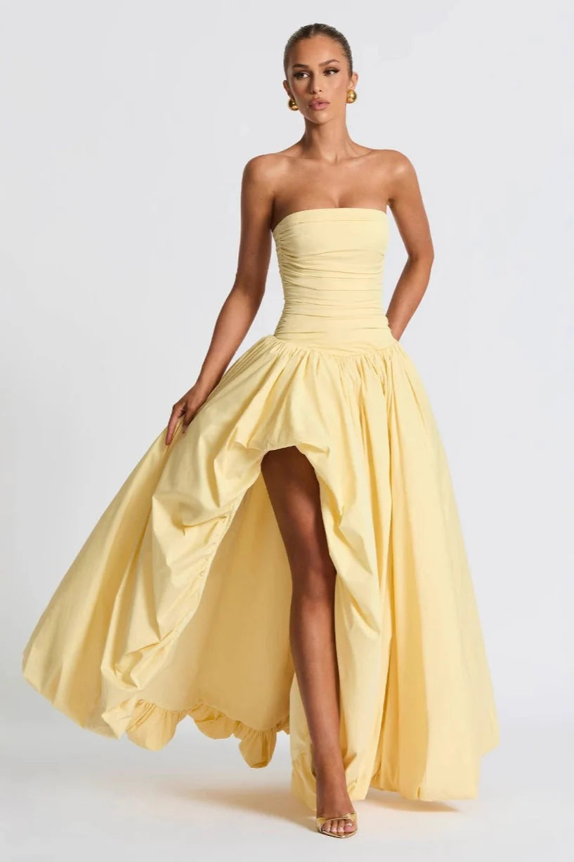Strapless Ruched A Line Formal Dress