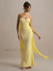 Ribbon Strapless Pleated Maxi Dress