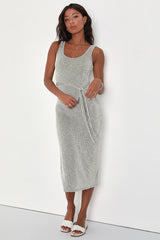 Summer Perfection Olive and Ivory Striped Ribbed Midi Dress