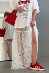Jacquard Lace High Waist Maxi Skirt