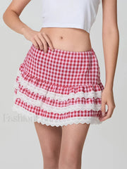 Plaid Layered Zip Side Preppy Skirt