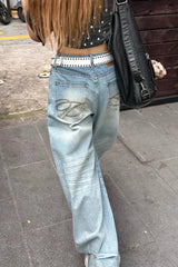 High Waist Embroidered Wide Leg Jeans