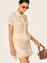 Fringed Knit Mini Skirt