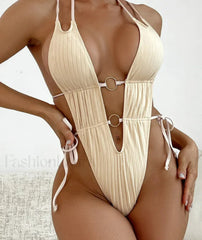 Solid Strapped High Cut Thong One Piece