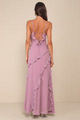 Fancy Sweetness Lavender Ruffled Lace-Up Sleeveless Maxi Dress