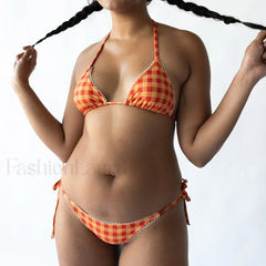 Plaid Tie-Up Bikini Set