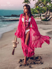 Bohemian Dot Ruffled Chiffon Cover Up