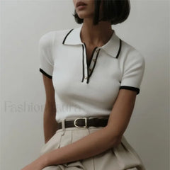 Patchwork Short Sleeve Knit Pullover T-Shirt