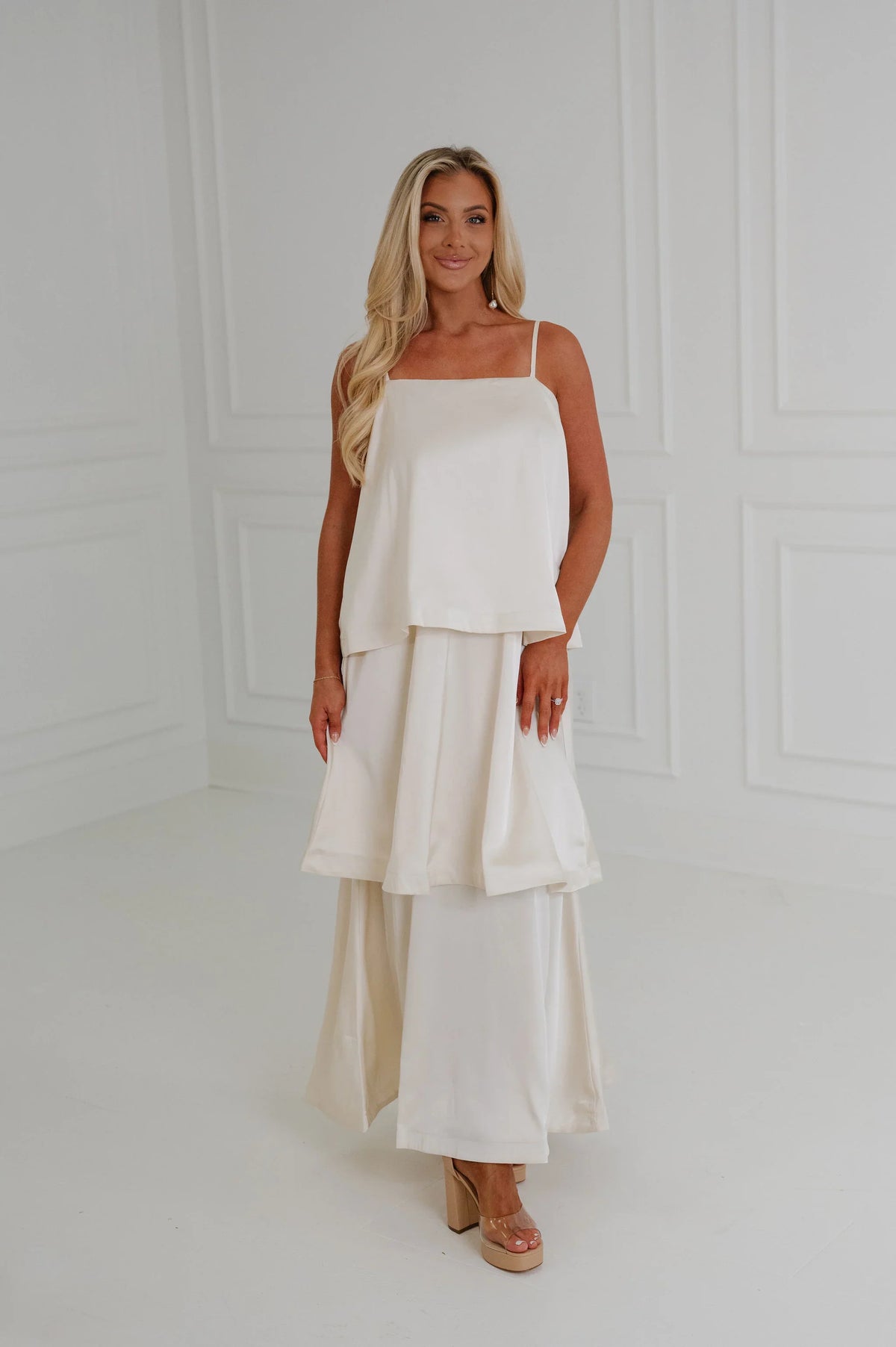 Heather Layered Flowy Maxi Dress-Ivory