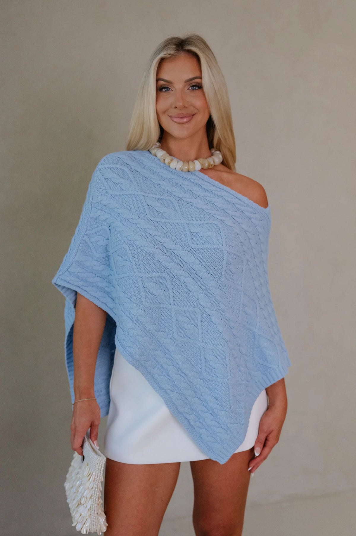 Bella Poncho Sweater-Light Blue