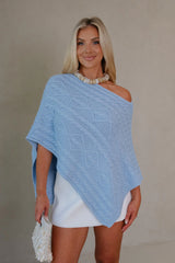 Bella Poncho Sweater-Light Blue