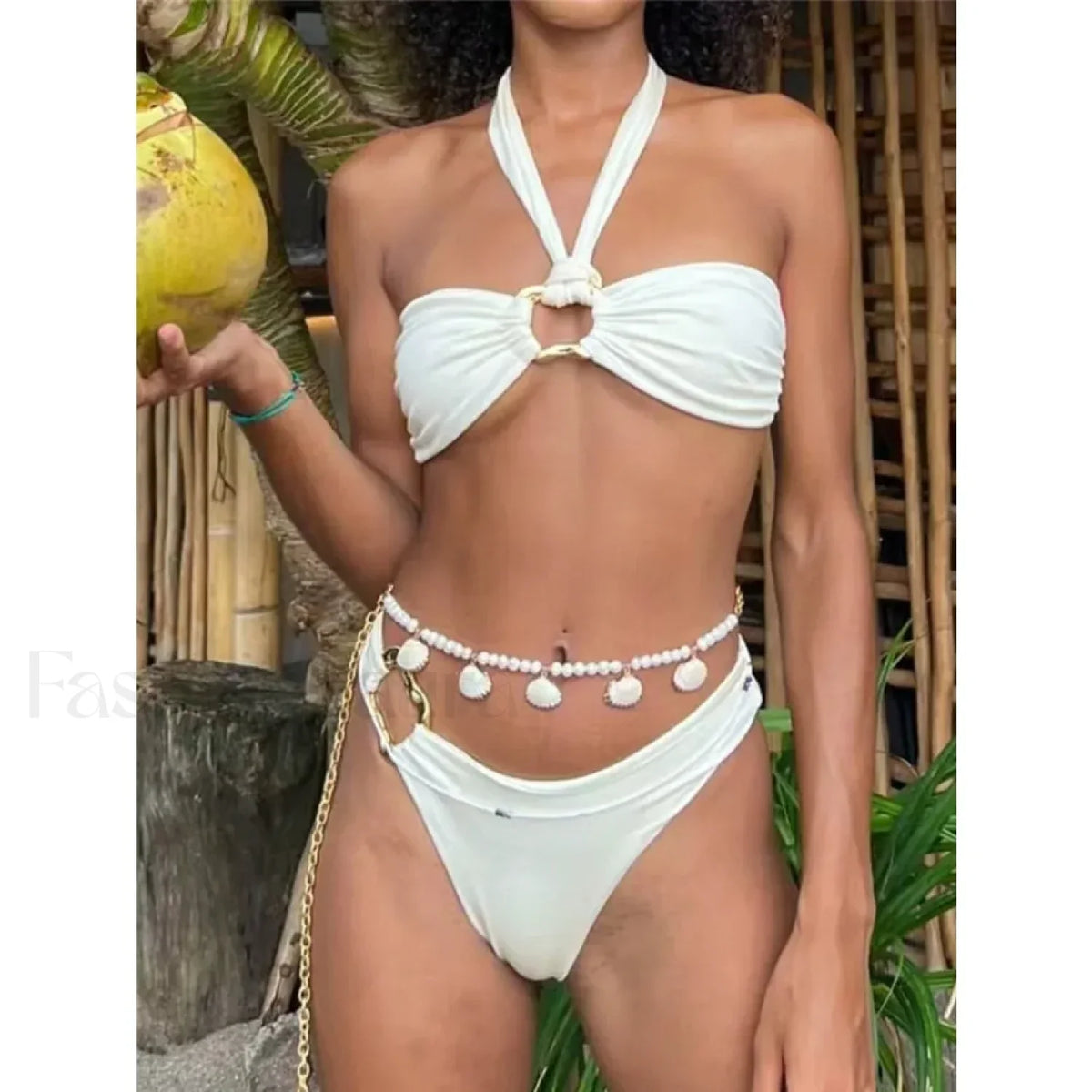 White Halter Low Waist Bikini Set