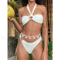 White Halter Low Waist Bikini Set