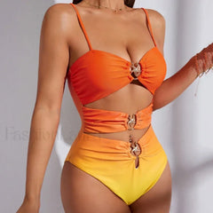 Gradient Push Up Closed Swimwear One Piece