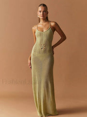 Strap Knitted Floral Cut Out Backless Slim Cover Up