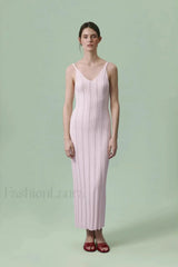 Knitted V-Neck Sleeveless Halter Maxi Dress