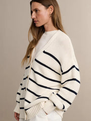 Striped V-Neck Knit Cardigan
