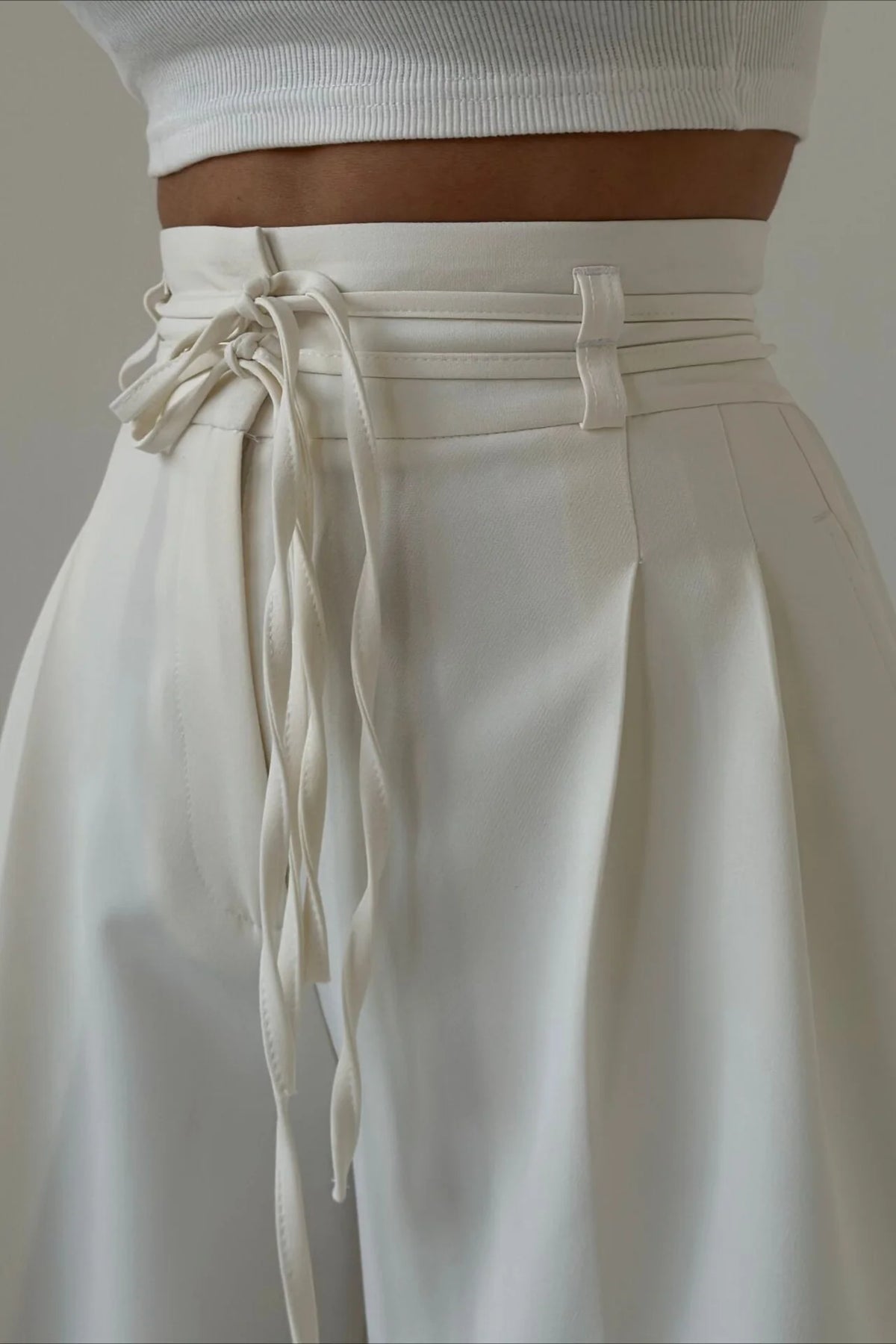 Chic High Waist Tie Slim Straight Pants
