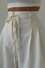 Chic High Waist Tie Slim Straight Pants