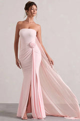 Strapless Floral Tie Maxi Dress