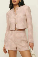 Spliced Button Shorts Two Piece Set
