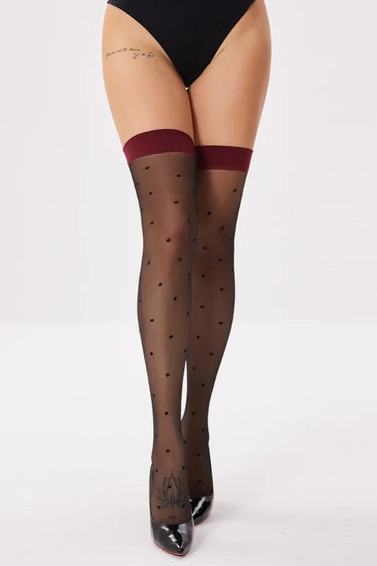 Black Polka Dot Red Edge Thigh-High Stockings