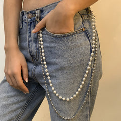 Double Layer Faux Pearl Metal Waist Chain