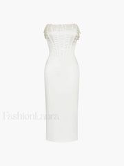 Pearl Decor Graceful Strapless Midi Dress