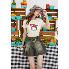Retro Dyed Comfort Denim Skirt