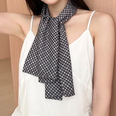 Plaid Square Neck Ribbon Chic Hair Scarf