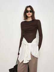 Double Layers Solid Trendy Long Sleeve Top