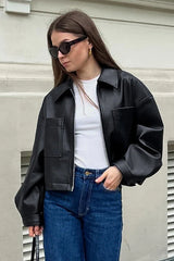 Loose Fit Matte Leather Short Jacket