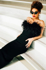 V-Neck Tube Top Fishtail Fluffy Maxi Dress