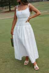 Smocked Maxi Dress-White