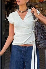 Asymmetrical Flutter Sleeve Side Tie Tee