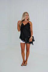 Asymmetric Lace Cami Top-Black