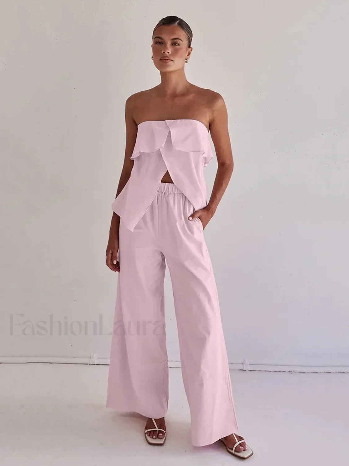 Strapless Backless Pajama Pants Two Piece Set