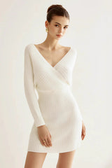 Elegant Cross Front Knit Bodycon Dress