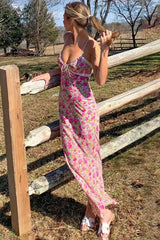 Lace Trim Strap Slim Floral Dress