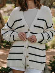Striped V-Neck Knit Cardigan