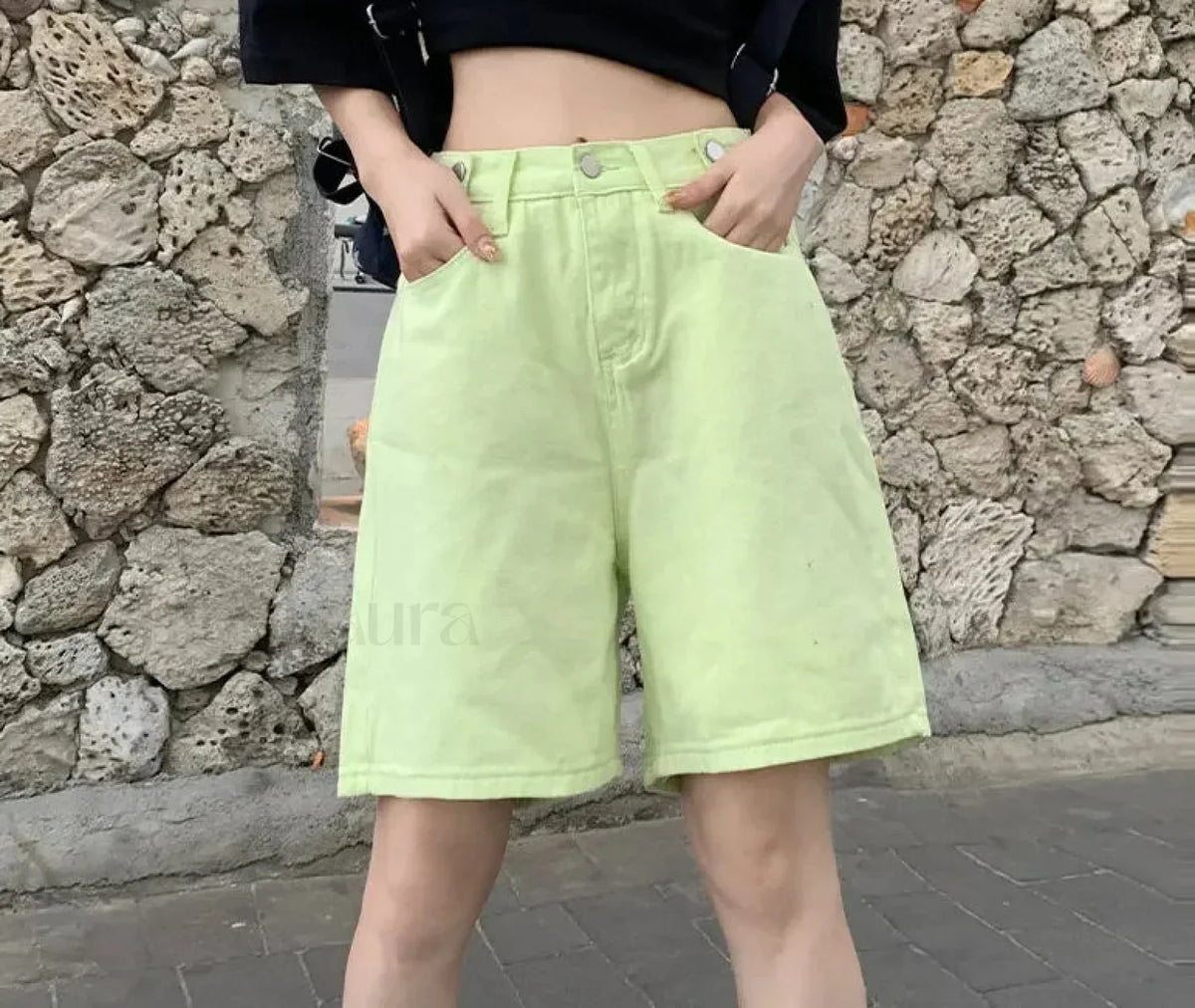 Summer High Waist Five Point Denim Short