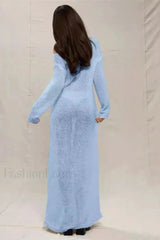 Round Neck Off-Shoulder Hollow Knitted Bodycon Maxi Dress