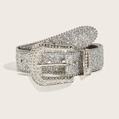 Rhinestone Sequin Wide Denim Belt