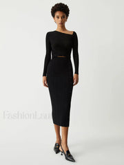 One Shoulder Off Trendy Knit Midi Dress