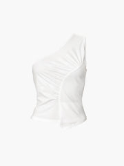 Sleeveless One Shoulder Trendy Ruched Plain Top