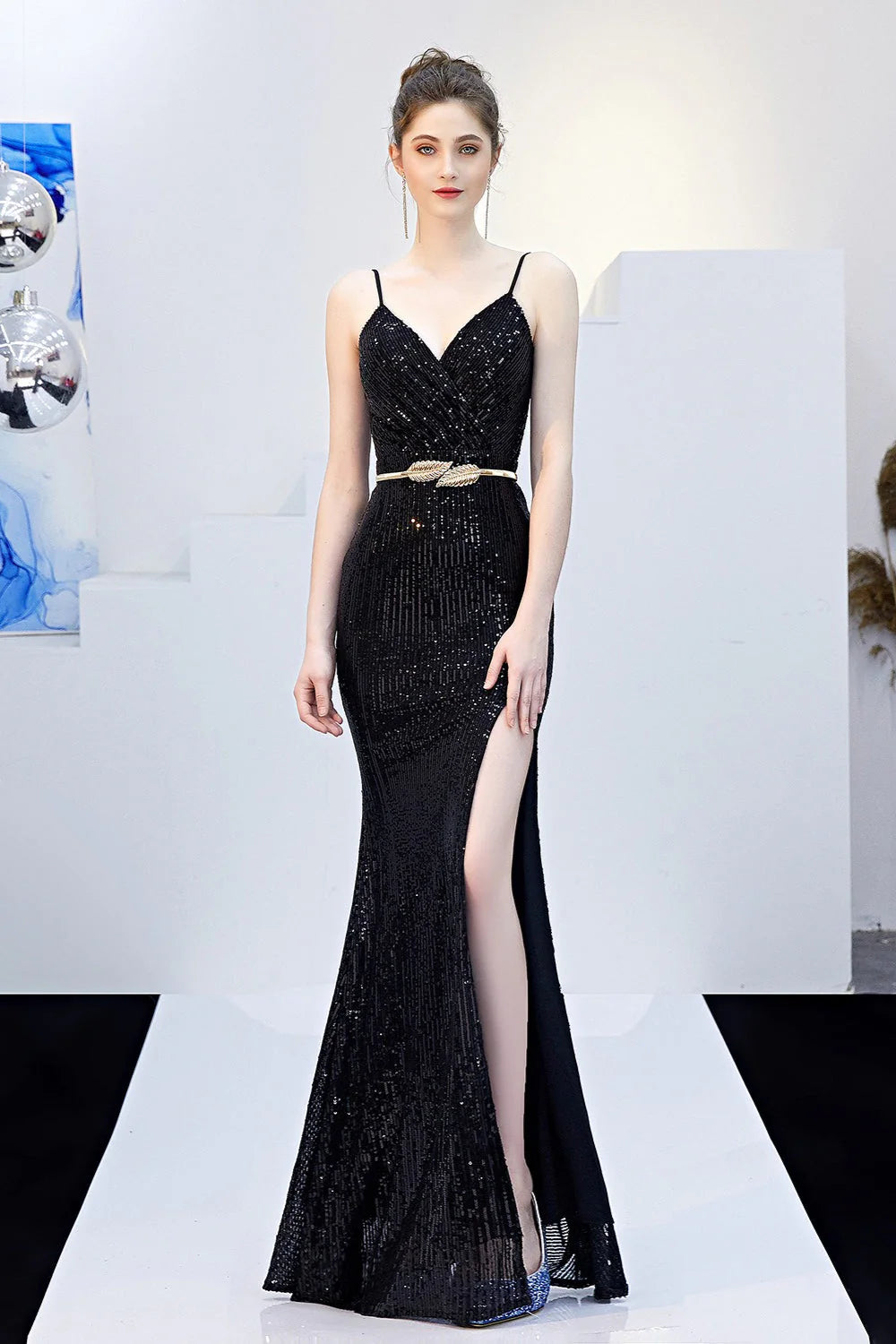 Sexy Slim Fishtail Party Dress with Belt