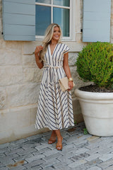 Lola Striped Midi Dress-Cream