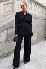 Black Fitted Two Piece Blazer Pants Set